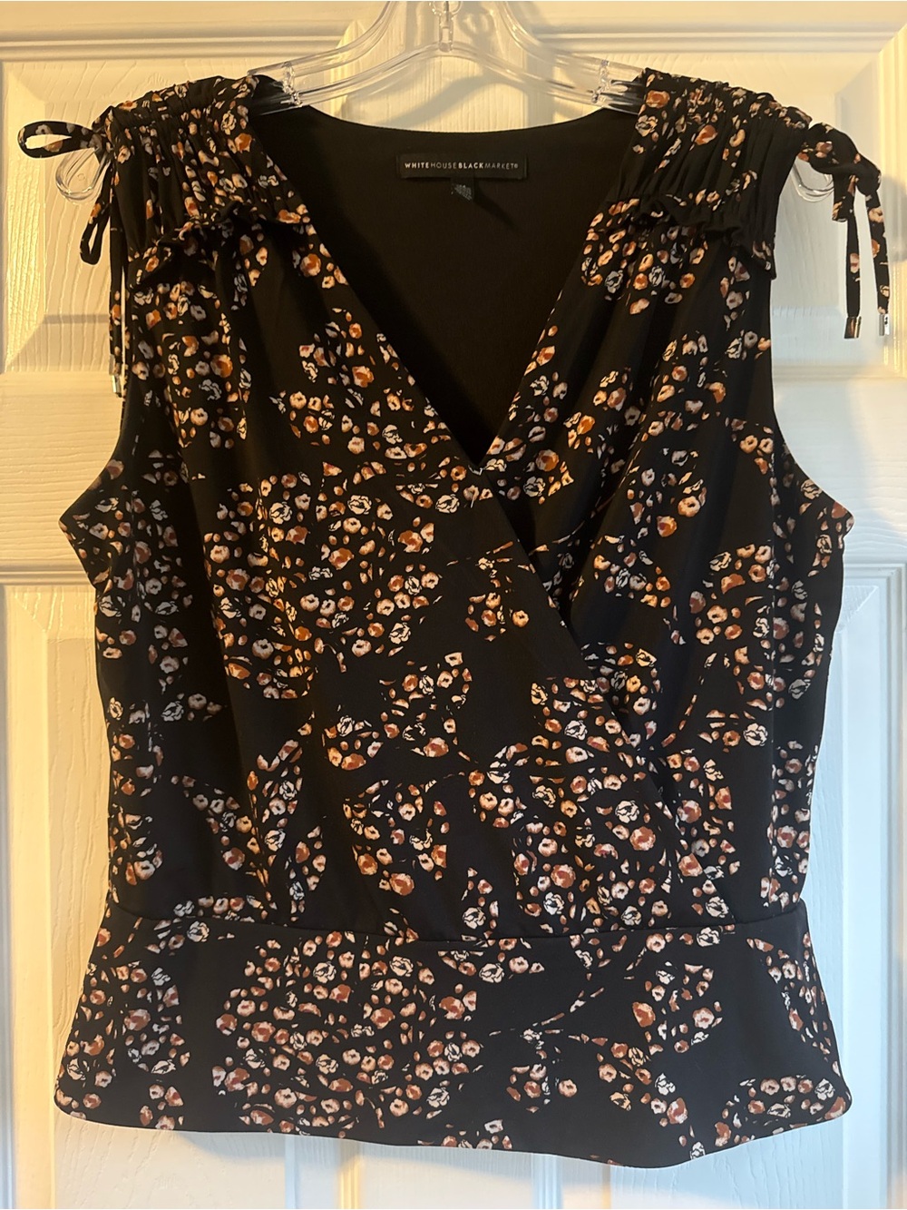 White House Black Market Black Floral Wrap Sleeveless Camisole